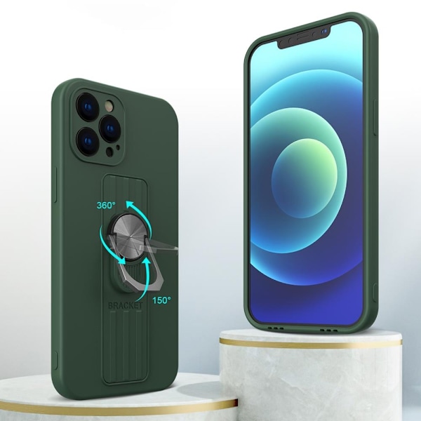 Ring Case silicone case with finger grip and stand for Samsung Galaxy A72 4G dark green Green