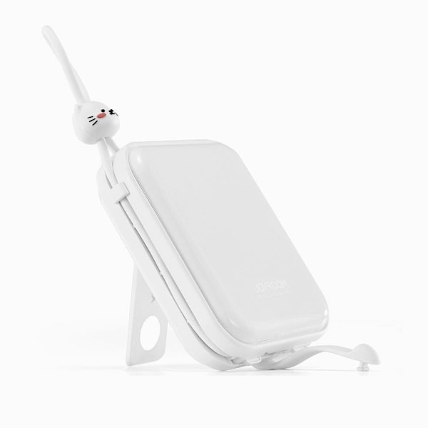 Joyroom powerbank with USB C and Lightning cables and Cutie Series stand 10000mAh 22.5W white (JR-L008) White