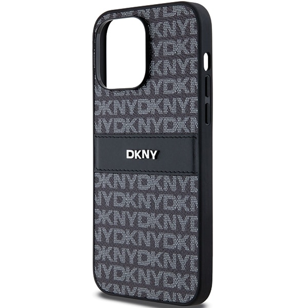 DKNY Leather Mono Stripe &amp; Metal Logo case for iPhone 14 Pro - black Black