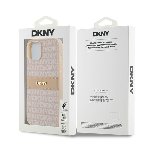 DKNY Leather Mono Stripe &amp; Metal Logo case for iPhone 15 / 14 / 13 - pink Pink