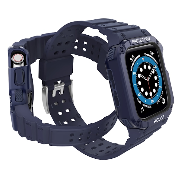 Protect Strap Band with Case for Apple Watch 7 / SE (45/44 / 42mm) Case Armored Watch Cover Blue Blue