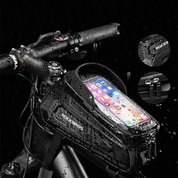 Rockbros B68 bicycle bag for armored frame with phone pocket and cover 1.7l - black Black