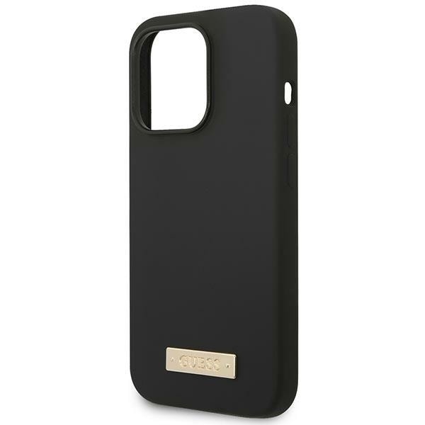 Guess GUHMP14LSBPLK iPhone 14 Pro 6.1" black/black hard case Silicone Logo Plate MagSafe Black