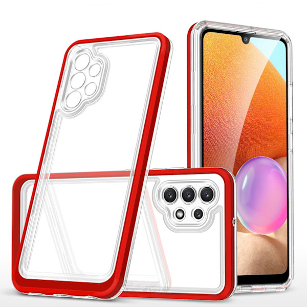 Clear 3in1 Case for Samsung Galaxy A72 4G Frame Gel Cover Red Transparent || Red