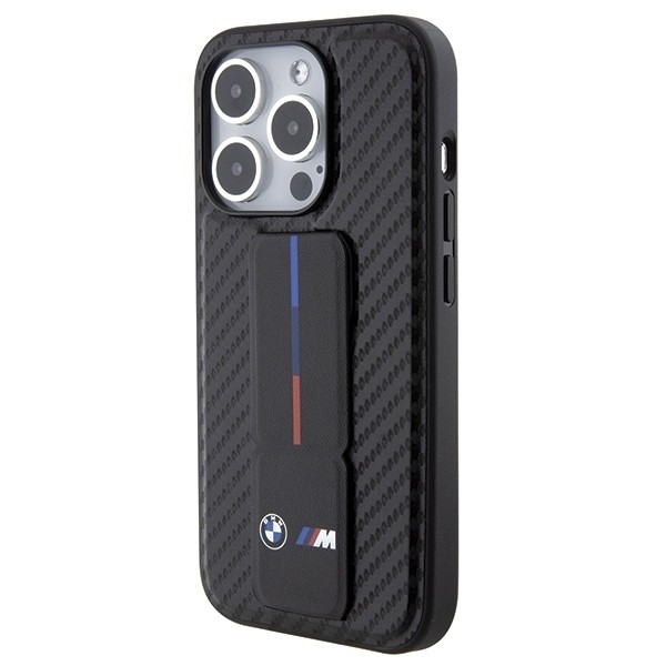 BMW Grip Stand Smooth & Carbon case for iPhone 15 Pro - black Black