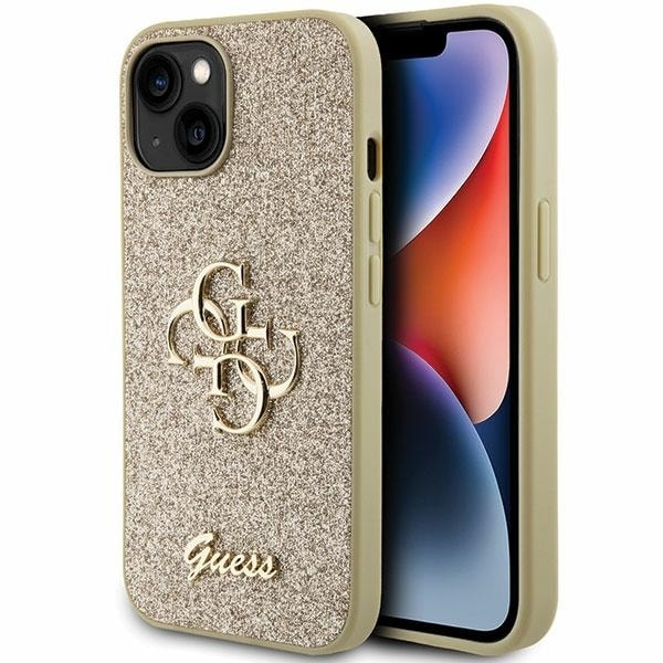 Guess Glitter Script Big 4G case for iPhone 15 Plus - gold Gold