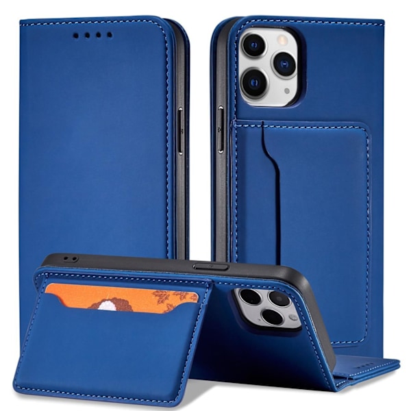 Magnet Card Case for iPhone 12 cover card wallet card stand blue Blue