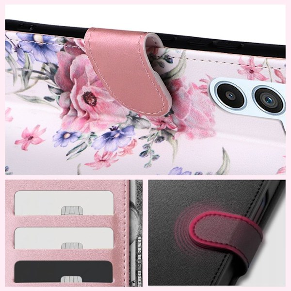 Tech-Protect Wallet Case for Xiaomi Redmi 12 - Pink Flowers White || Pink