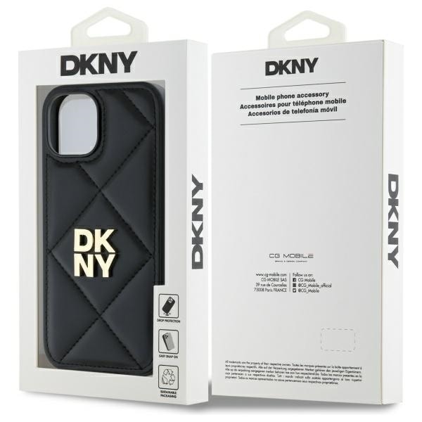 DKNY Quilted Stack Logo iPhone 15 Case - Black Black