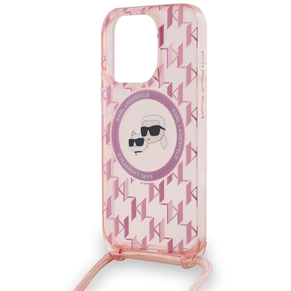 Karl Lagerfeld IML Crossbody Monogram Karl &amp; Choupette Head MagSafe case for iPhone 15 Pro - pink Pink