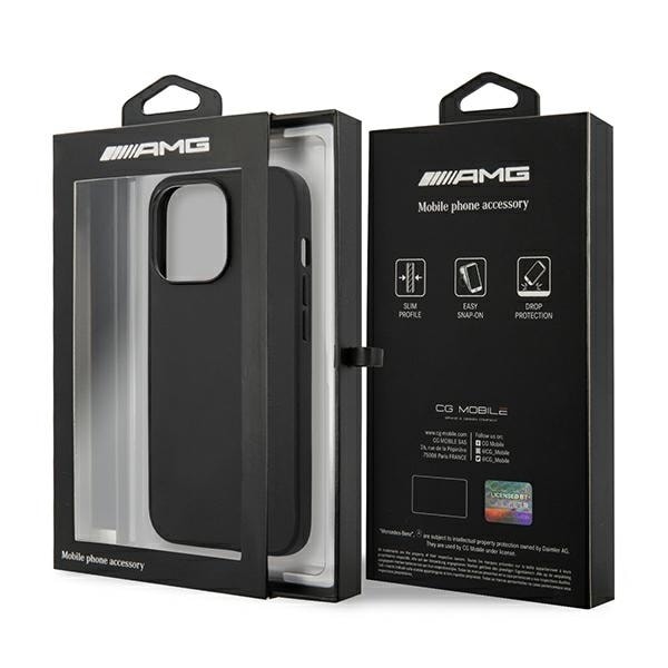 AMG AMHCP14LDOLBK iPhone 14 Pro 6.1 &quot;black / black hardcase Leather Hot Stamped Black