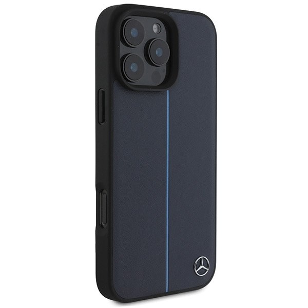 Mercedes MB Blue Line Leather MagSafe Case for iPhone 16 Pro Max - Navy Blue Blue