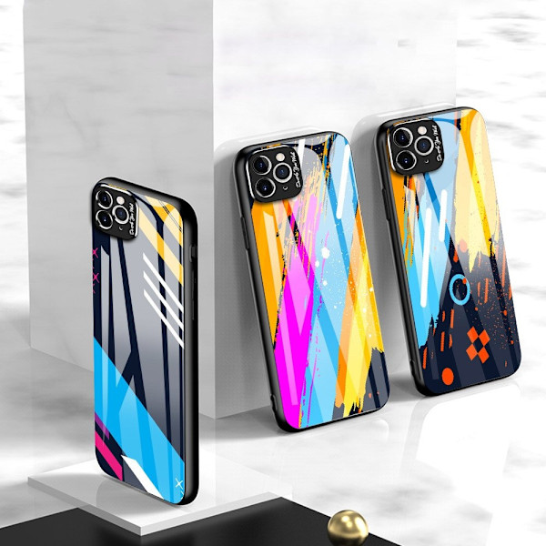 Color Glass Case Durable Cover with Tempered Glass Back and camera cover iPhone 11 Pro Max pattern 2 Black || Blue || Yellow