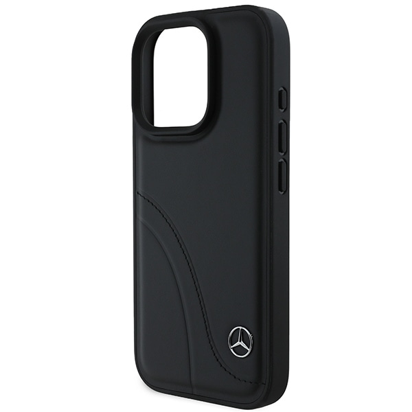 Mercedes MB Curved Stitches Leather iPhone 16 Pro Max Case - Black Black