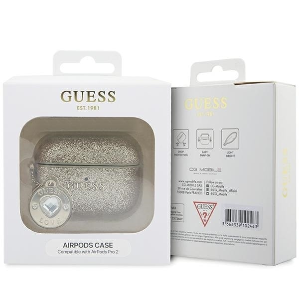 Guess GUAP2PGEHCDD case for AirPods Pro 2 cover - gold Fixed Glitter Heart Diamond Charm Gold