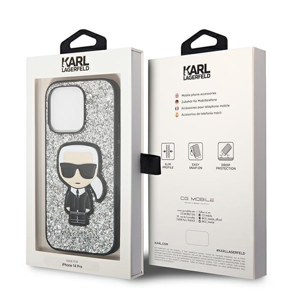 Karl Lagerfeld KLHCP14XGFKPG iPhone 14 Pro Max 6.7 &quot;hardcase silver / silver Glitter Flakes Ikonik Silver