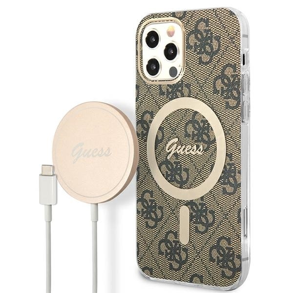 Set Guess GUBPP12MH4EACSW Case+ Charger iPhone 12/12 Pro brown/brown hard case 4G Print MagSafe Brown