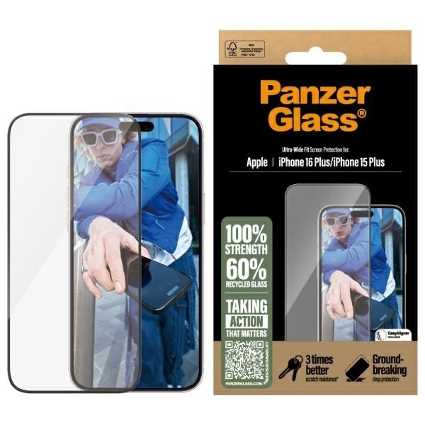 PanzerGlass Screen Protector iPhone 16 Plus 6.7&quot; Ultra-Wide Fit 2863