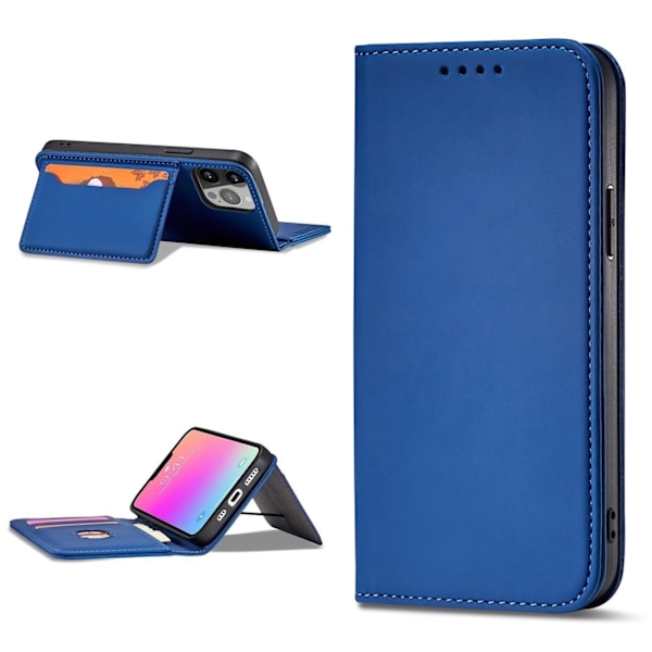 Magnet Card Case case for iPhone 14 flip cover wallet stand blue Blue