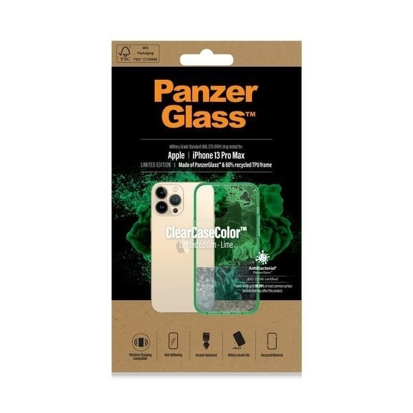 PanzerGlass ClearCase Antibacterial Military Grade Certified Case for iPhone 13 Pro Max - Transparent Green Transparent || Green