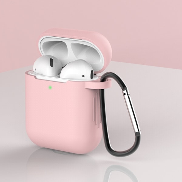 Case for AirPods 2 / AirPods 1 silicone soft case for headphones + keychain carabiner pendant pink (case D) Pink