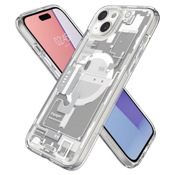 Spigen Ultra Hybrid Mag Case with MagSafe for iPhone 15 - White (Zero One Pattern) Transparent || White