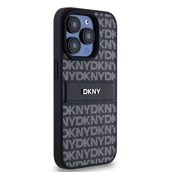 DKNY Leather Mono Stripe &amp; Metal Logo case for iPhone 15 Pro Max - black Black