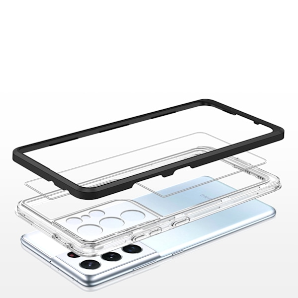 Clear 3in1 case for Samsung Galaxy S23 Ultra silicone cover with frame black Black || Transparent