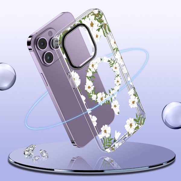 Tech-Protect MagMood MagSafe iPhone 15 Pro Max Case - White Daisies