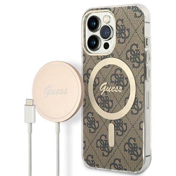 Set Guess GUBPP13XH4EACSW Case+ Charger iPhone 13 Pro Max brown/brown hard case 4G Print MagSafe Brown