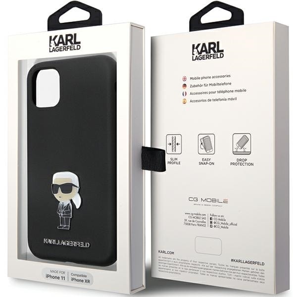 Karl Lagerfeld KLHCN61SMHKNPK case for iPhone 11 / Xr - black Silicone Ikonik Metal Pin Black