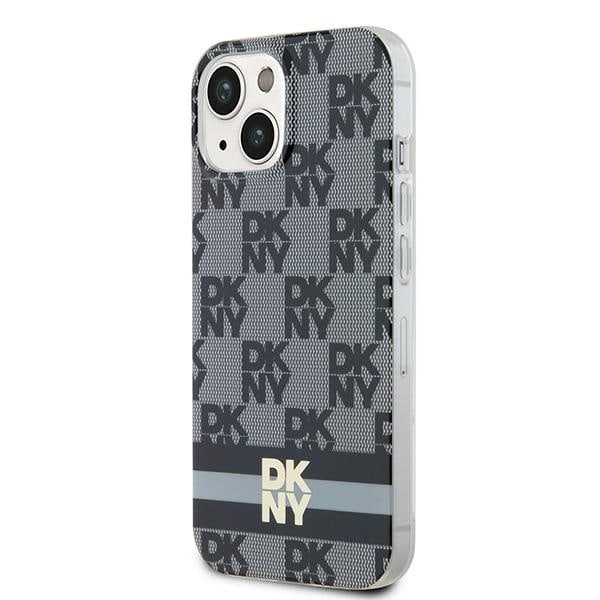 DKNY IML Checkered Mono Pattern &amp; Printed Stripes MagSafe Case for iPhone 15/14/13 - Black Black