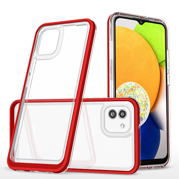 Clear 3in1 case for Samsung Galaxy A03 silicone cover with frame red Red || Transparent