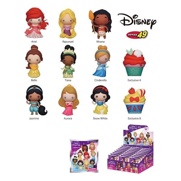 Disney Princess 3D PVC Bag Clips Display (24) Multicolor