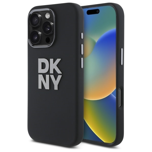 DKNY Liquid Silicone Metal Logo iPhone 16 Pro Case - Black Black