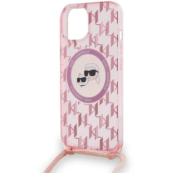 Karl Lagerfeld IML Crossbody Monogram Karl &amp; Choupette Head MagSafe case for iPhone 15 / 14 / 13 - pink Pink