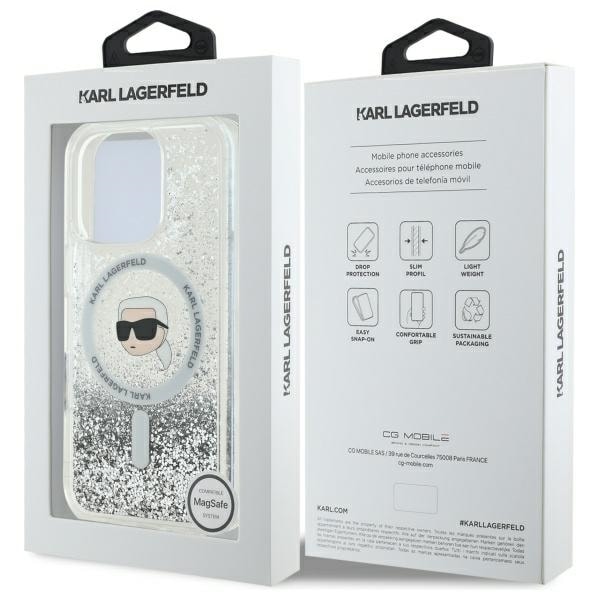 Karl Lagerfeld Liquid Glitter Karl Head Magsafe Case for iPhone 16 Pro Max - Clear Transparent