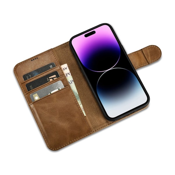 iCarer Oil Wax Wallet Case 2in1 Cover iPhone 14 Pro Anti-RFID Leather Flip Case Brown (WMI14220722-TN) Brown