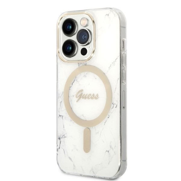 Guess GUBPP14LHMEACSH Case+ Charger Set iPhone 14 Pro 6.1&quot; white/white hard case Marble MagSafe White