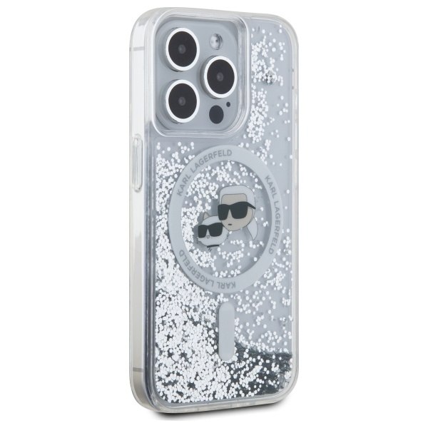 Karl Lagerfeld Liquid Glitter Karl &amp; Choupette Head Magsafe iPhone 15 Pro Case - Clear Transparent