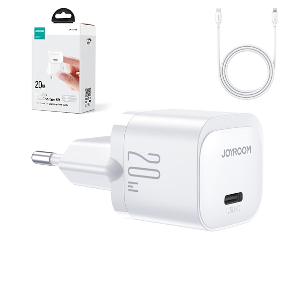 USB C 20W PD mini charger with USB C cable - Lightning Joyroom JR-TCF02 - white White