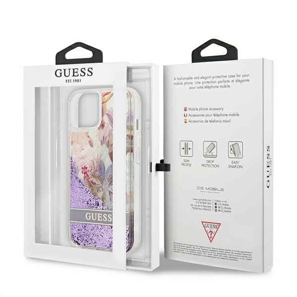 Guess GUHCP13SLFLSU iPhone 13 mini 5.4&quot; purple/purple hardcase Flower Liquid Glitter Violet