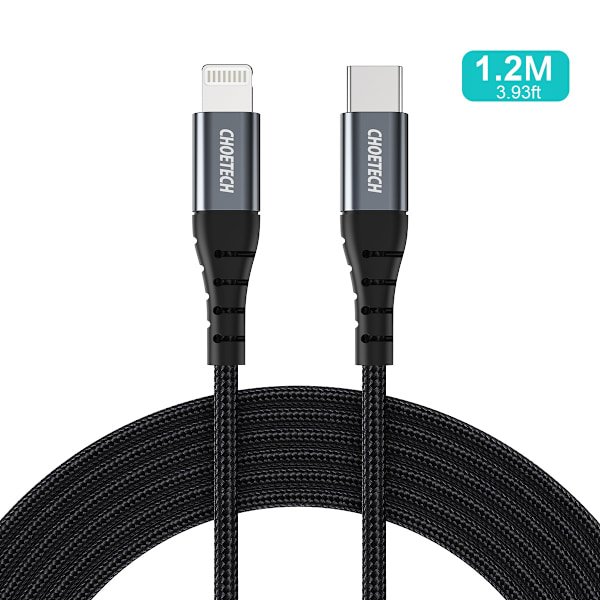 Choetech IP0039 USB-C / Lightning MFi cable, 1.2m long - black Black