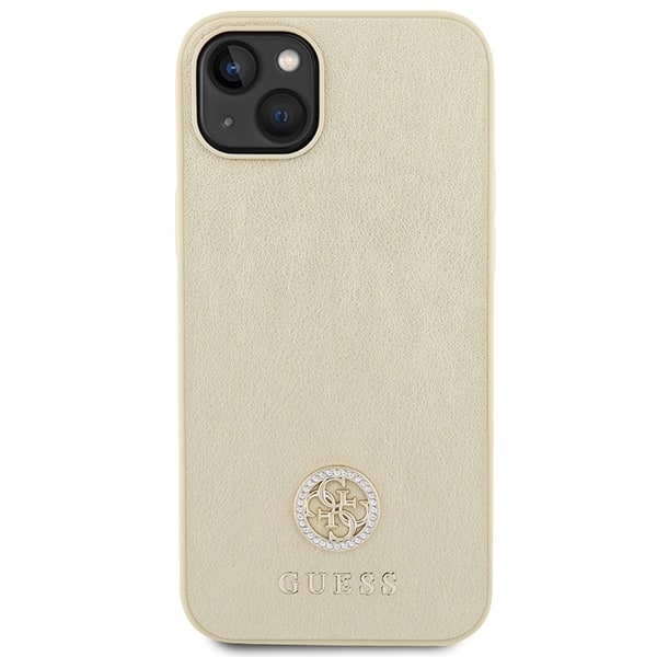 Guess Leather 4G Metal Logo Strass case for iPhone 15 - gold Gold