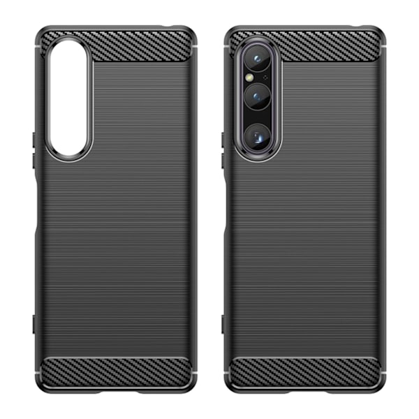 Carbon Case cover for Sony Xperia 1 V flexible silicone carbon cover black Black