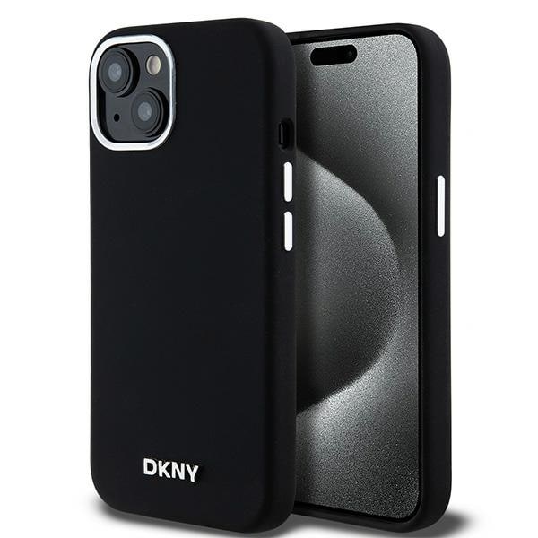 DKNY Liquid Silicone Small Metal Logo MagSafe Case for iPhone 14/15/13 - Black Black