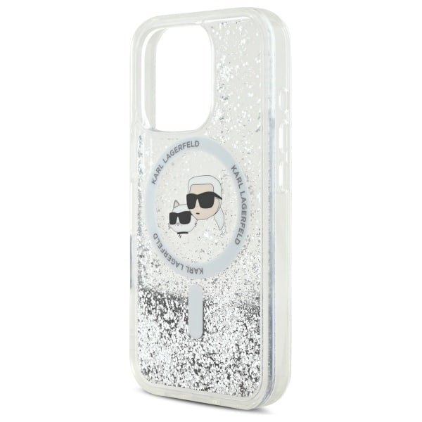 Karl Lagerfeld Liquid Glitter Karl &amp; Choupette Head Magsafe iPhone 16 Pro Case - Clear Transparent