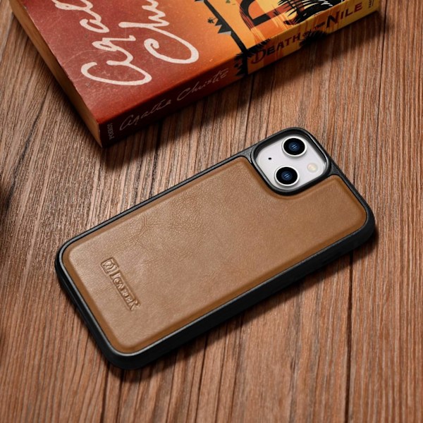 iCarer Leather Oil Wax case covered with natural leather for iPhone 14 brown (WMI14220717-TN) Brown