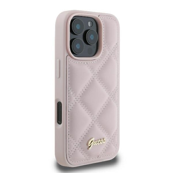 Guess Quilted Metal Logo iPhone 16 Pro Case - Pink Pink