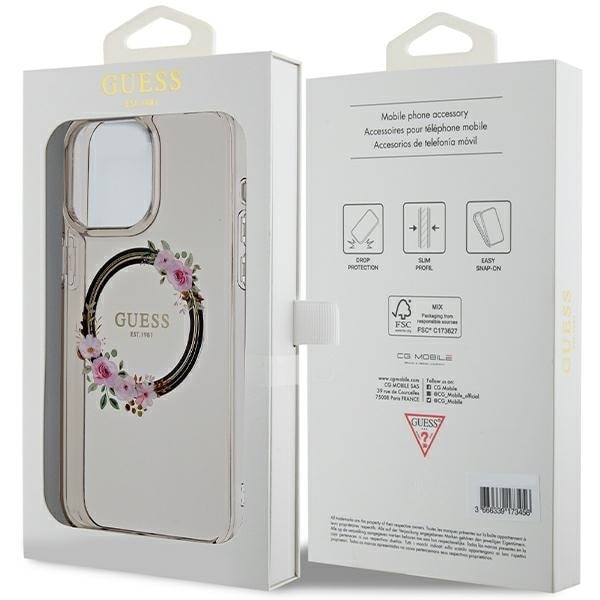 Guess IML Flowers Wreath MagSafe case for iPhone 15 Pro Max - black Black